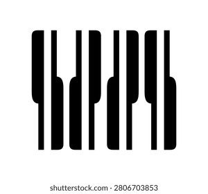 A minimalist and modern abstract design featuring black and white shapes resembling piano keys, creating a striking visual representation of music.