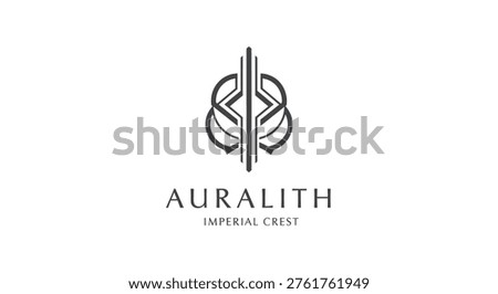 Minimalist and modern abstract logo design featuring geometric shapes and the text 'Auralith Imperial Crest'. Suitable for branding and identity.