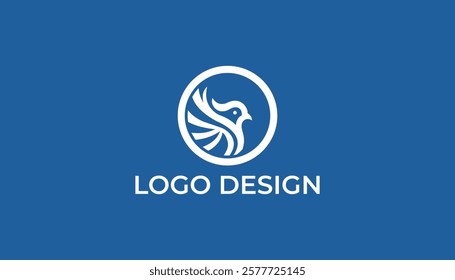 Minimalist and modern bird logo design with blue background