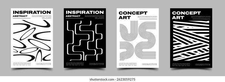 Minimalist modern black and white abstract shape line poster collection. Usable for poster, cover, social media post, card, flyer, banner