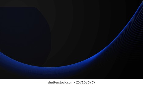 Minimalist modern blue dark gradient flowing wave lines. Futuristic technology concept.