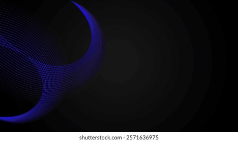 Minimalist modern blue dark gradient flowing wave lines. Futuristic technology concept.