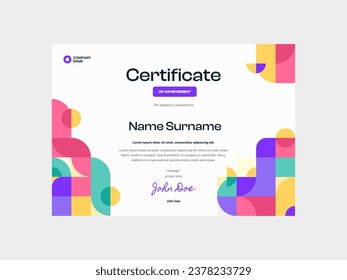 minimalist and modern Certificate Template adorned with a colorful mosaic pattern, radiating simplicity and vibrancy for a sophisticated look