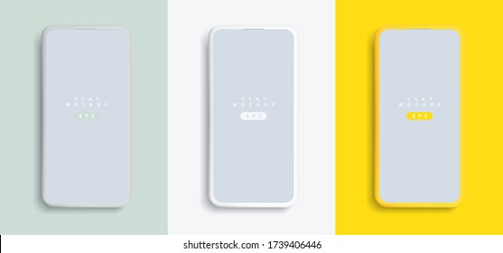 Minimalist modern clay mockup smartphones with colored background. Vector EPS.