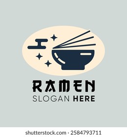 minimalist and modern design centered around a ramen bowl.  stylized  bowl filled with noodles and a pair of chopsticks lifting some strands, clean and sophisticated aesthetic.