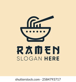 minimalist and modern design centered around a ramen bowl.  stylized  bowl filled with noodles and a pair of chopsticks lifting some strands, clean and sophisticated aesthetic.