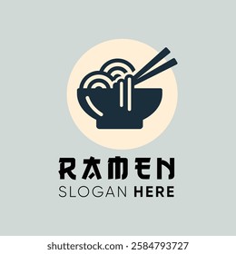 minimalist and modern design centered around a ramen bowl.  stylized  bowl filled with noodles and a pair of chopsticks lifting some strands, clean and sophisticated aesthetic.