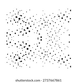 A minimalist and modern design featuring a random scattering of various sized black dots, creating a dynamic and artistic texture.