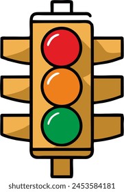 A minimalist and modern design of a traffic light logo, featuring three circular lights, one red above the other two yellow and green lights. With yellow color at the background of light.