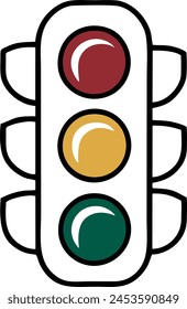 A minimalist and modern design of a traffic light logo, featuring three circular lights, one red above the other two yellow and green lights. The colors are bold and clear, with a touch of simplicity.