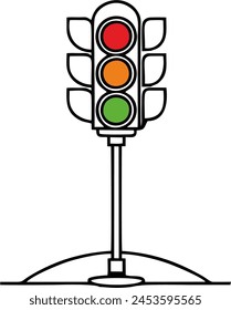 Un diseño minimalista y moderno de un logotipo de semáforo, con tres luces circulares, una roja por encima de las otras dos luces amarillas y verdes. con postes de Asistencia de semáforo.