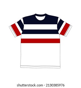 Minimalist , Modern Design, White Color with Line Navy and Red T shirt New Style