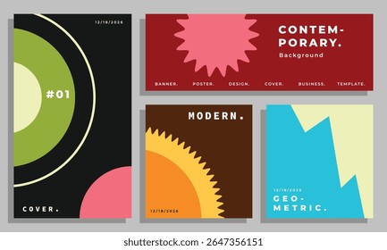 Minimalist modern geometric poster set. Simple circle shapes banner on frame collection. Abstract geometry background bundle.