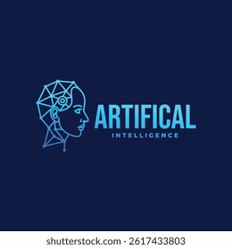 minimalist modern head robot and brain symbol connected dot line art icon logo vector illustration design. simple modern artificial intelligence logo concept