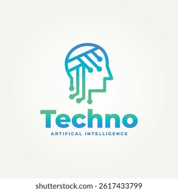 minimalist modern head robot with connected dot line art icon logo vector illustration design. simple modern artificial intelligence logo concept