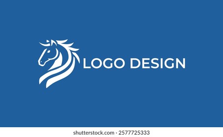 Minimalist and modern horse logo design with blue background