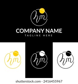 Letra minimalista y moderna de las iniciales logotipo h y m con color negro y amarillo