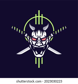 Minimalist, Modern Japanese Hannya Mask Samurai Tattoo Symbol Vector Icon Illustration