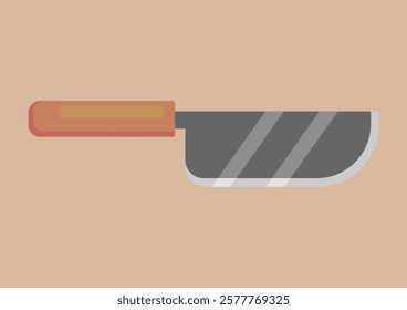 Minimalist and modern kitchen knife illustration. Brown wooden handle with a semi-curved blade, perfect for culinary icons, restaurant logos, or cooking-themed graphic designs.