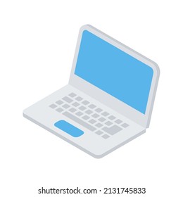 Minimalist modern laptop with open cap and keyboard isometric vector illustration. 3d computer pc for working internet browsing multimedia content watching cyberspace digital technology device