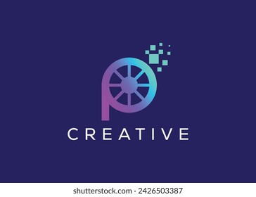 Minimalist and Modern letter p mill pixel technology design vector template