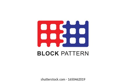 Minimalist modern line art block pattern logo. This logo icon incorporate with two colorful block in the creative way.
