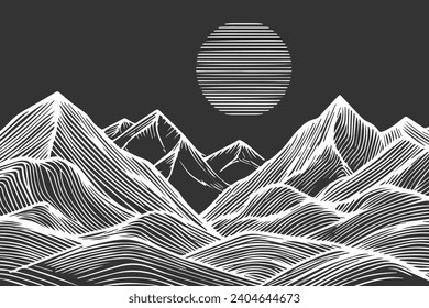 Minimalist modern line art print. Abstract mountain contemporary aesthetic background landscape.