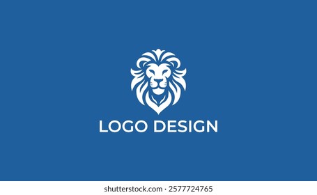 Minimalist and modern lion head logo design with blue background