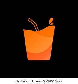 Un diseño de logotipo moderno y minimalista con un vaso de zumo de naranja con una pajita. El vibrante color naranja y el efecto ondulado crean una imagen refrescante y apetitosa.