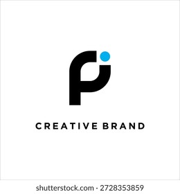 Minimalist modern logo featuring abstract letter P with blue accent dot, suitable for creative brand identity, technology companies, startups, and professional corporate branding use.