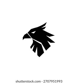 A minimalist and modern logo featuring a black eagle head with sharp, geometric shapes, set against a clean white background.