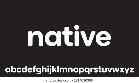 Minimalist and modern lowercase alphabet set vector typography. Bold rounded sans-serif font family isolated on dark background, featuring the sample word 