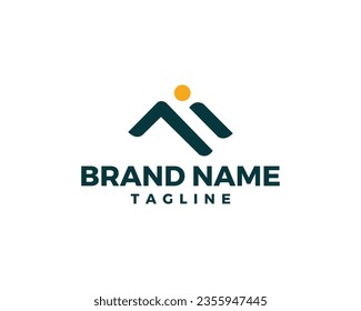 Minimalist modern m letter mark mountain logo design for outdoor business, finance, and constraction.