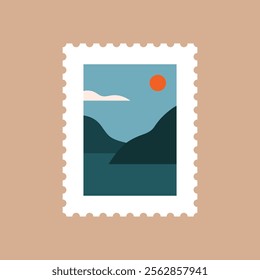 Minimalist Modern Nature Landscape Postal Stamp Art