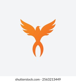 Minimalist Modern Orange Fenix Bird Phoenix Logo Design