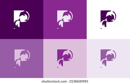 minimalist Modern P Icon Fish Logo with colorful Icon Vector Design Illustration