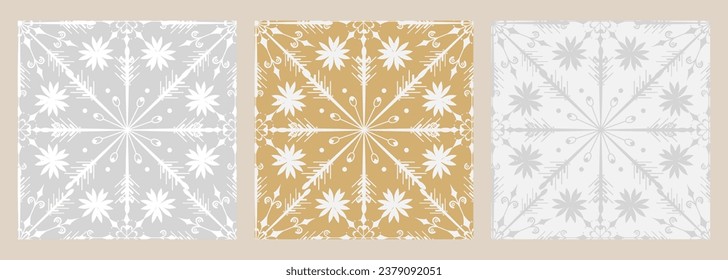 Patrones modernistas con copas de nieve. Mano Resumen Dibuja Patrón De Descanso De Copo De Nieve. Xmas Diseño de Moda para Diseño Textil, Tejido, Superficie y Gráfico. Texturas de repetición creativas vectoriales.