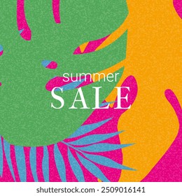 Minimalist Modern Poster Summer Sale. Design Bright Banner with tropical abstract Leaves. Concept Vintage Template Card sale, background, poster, header, cover, social media, fashion ads.