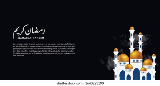minimalist modern Ramadan Kareem design background with realistic 3d mosque in the dark background