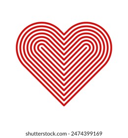 A minimalist and modern representation of love through a stylized heart composed of concentric red lines.