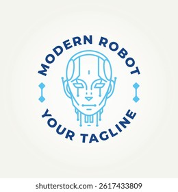 minimalist modern robot head artificial intelligence ai line art icon logo vector illustration design. simple modern technology robotic artificial intelligence logo concept