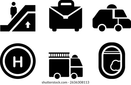 Minimalist Modern Rounded Filled Airport Icon Set with clean Filled and intuitive symbols