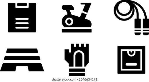 Minimalist Modern Rounded Filled Gym Equipment Icon Set with clean Filled and intuitive symbols