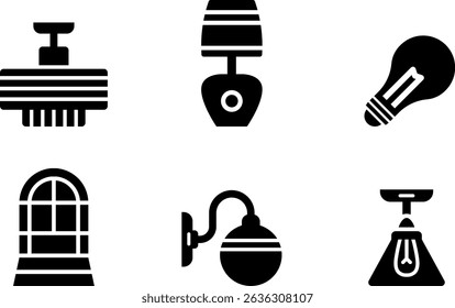 Minimalist modern rounded filled lighting icon set with clean filled and intuitive symbols