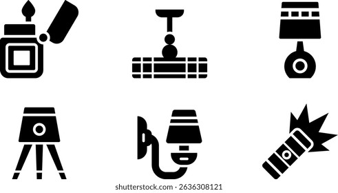 Minimalist modern rounded filled lighting icon set with clean filled and intuitive symbols