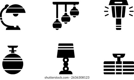 Minimalist modern rounded filled lighting icon set with clean filled and intuitive symbols