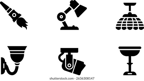 Minimalist modern rounded filled lighting icon set with clean filled and intuitive symbols