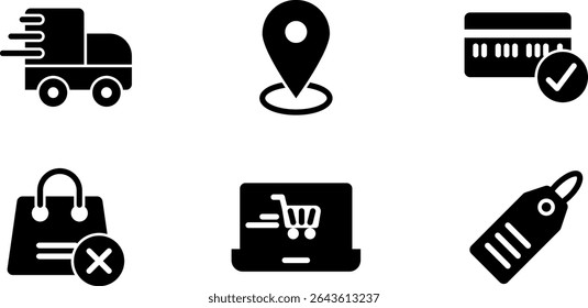 Minimalist Modern Rounded Filled Online Shopping Icon with clean Filled and intuitive symbols