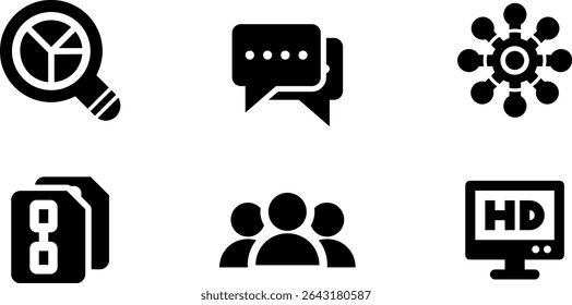 Minimalista Moderno Redondeado Lleno Seo Y Digital Marketing Icono con símbolos limpios Llenos e intuitivos