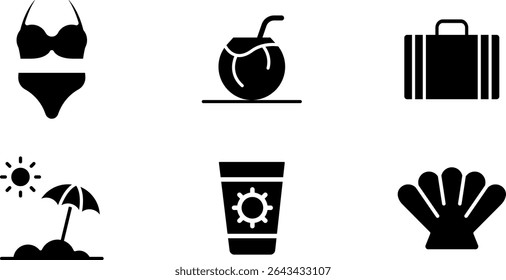 Minimalista Moderno Redondeado Relleno Icono de verano con símbolos limpios Relleno e intuitivo